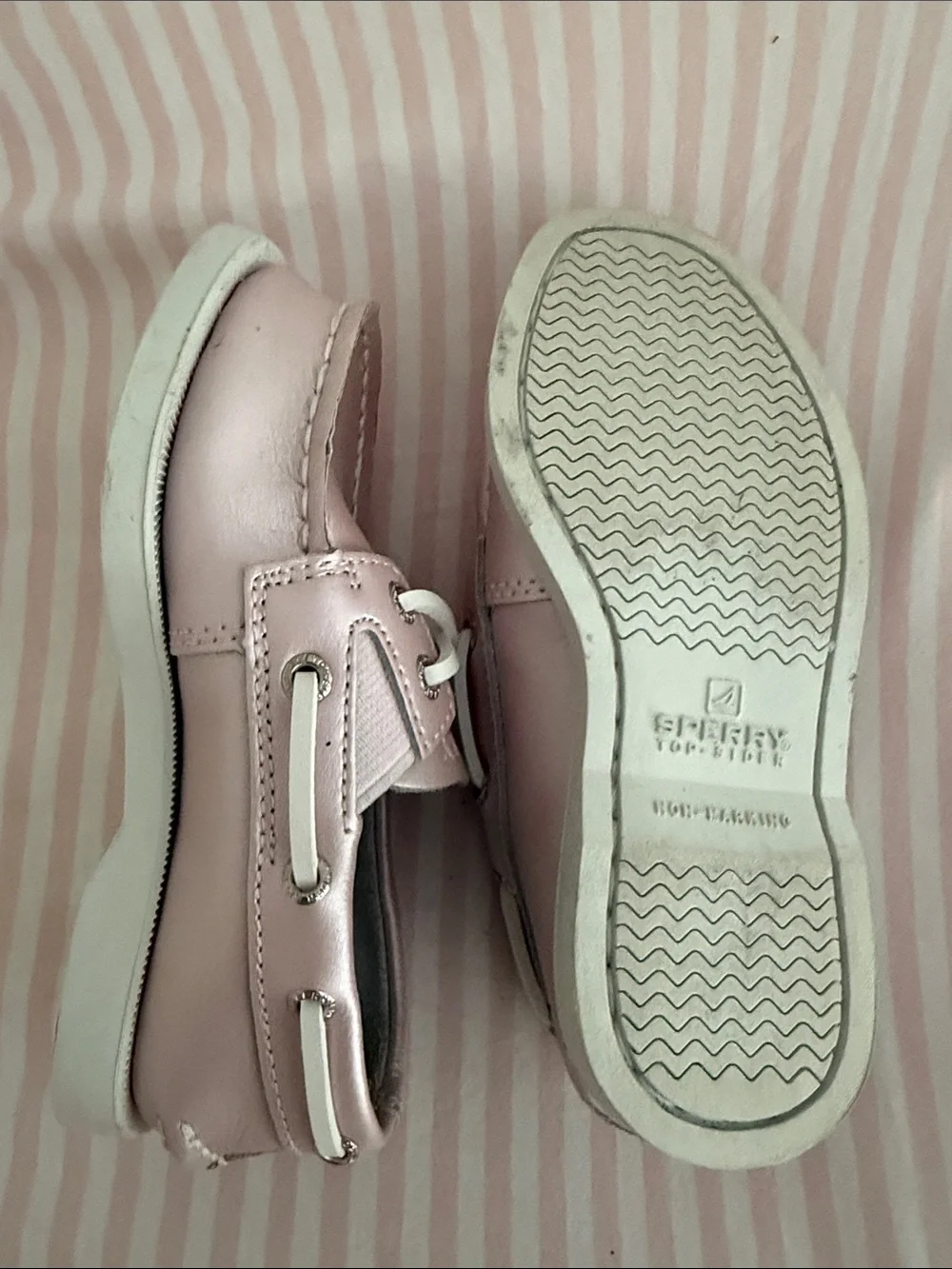 Sperry Toddler Pink Leather Boat Shoes with White Laces